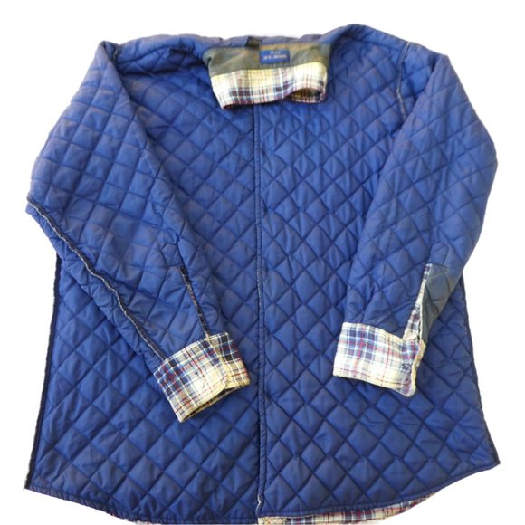 SpareTime Vintage Blue Plaid Flannel Shacket Field Navy Quilted Lining L Large - Picture 2 of 11